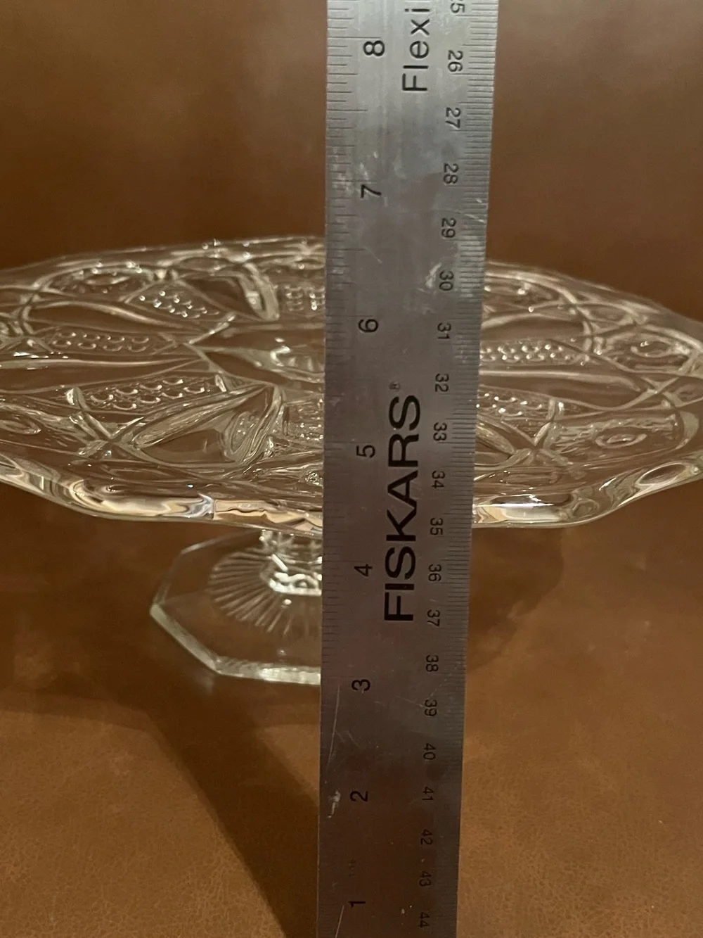 Vtg Quintec, L E Smith Clear Pressed Glass Pedestal Cake Stand